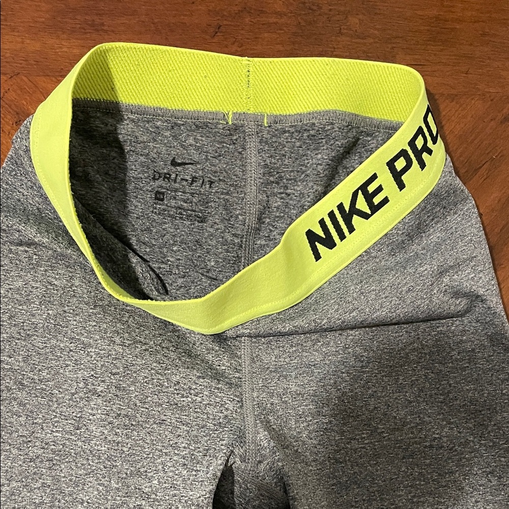 Nike Pro Heather Gray/black Leggings with Neon Yellow Waistband